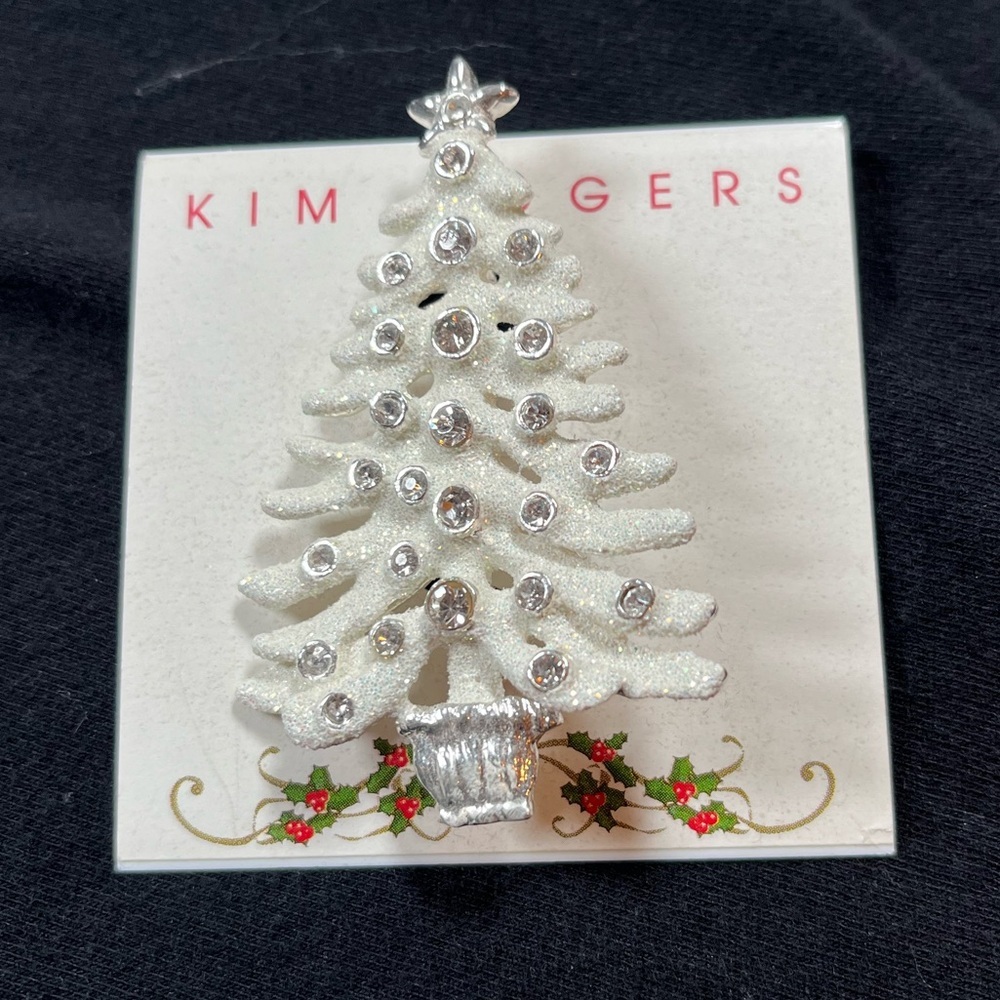 Vintage Kim Rogers Festive White Christmas Tree Brooch